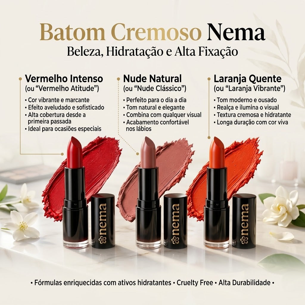 Kit 3 Batons Cremosos Hidratantes Longa Duração Profit Nemawashi